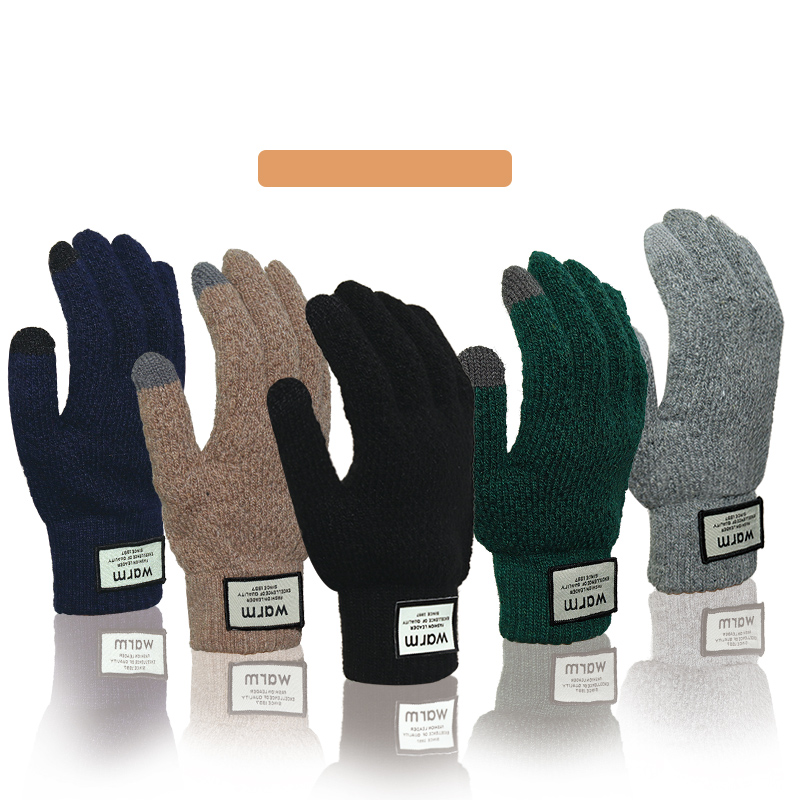 Touchscreen Cotton Gloves for Men, Winter Warm Fleece-Lined Thick Knitted Gloves for Cycling, Unisex Cold-Proof Gloves