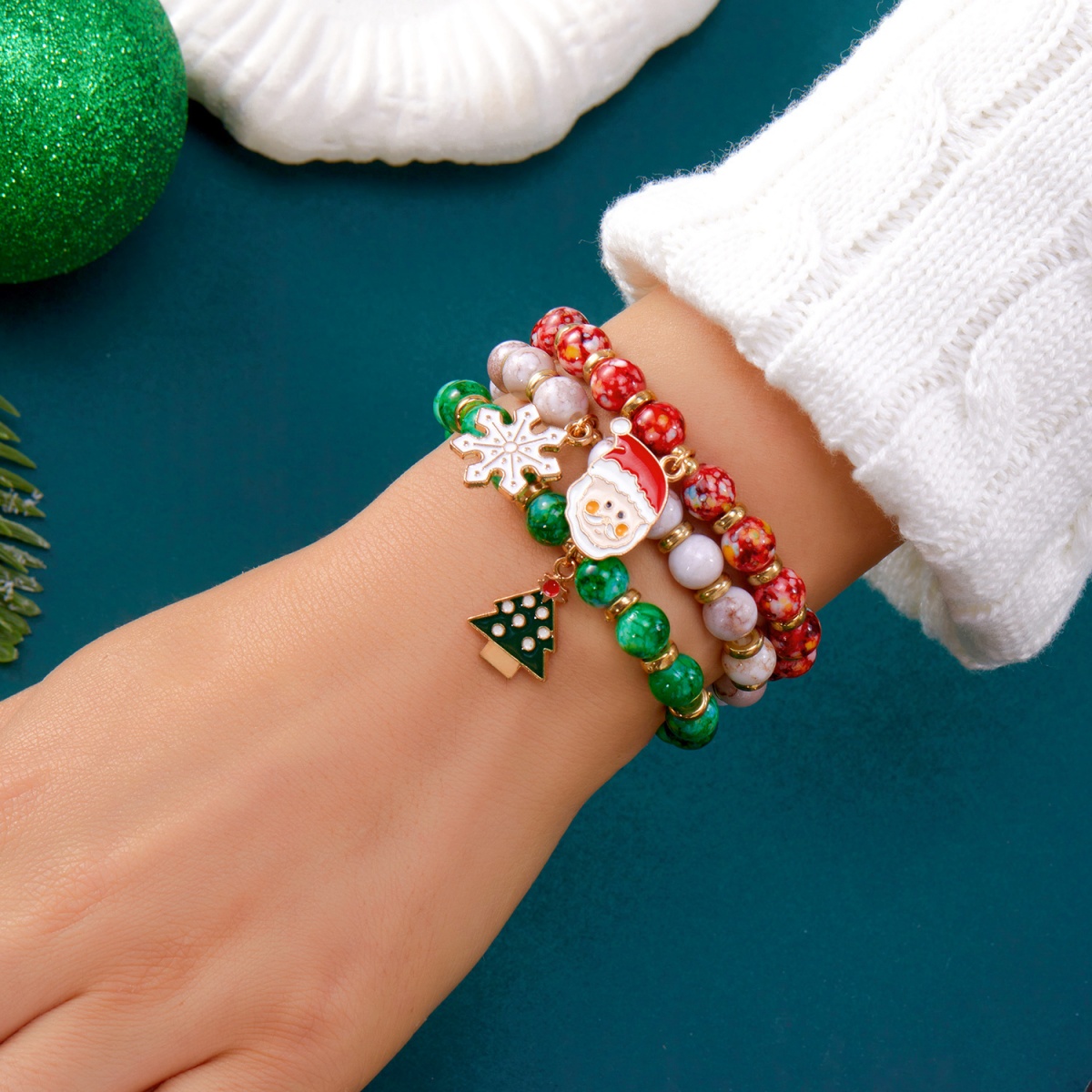 Santa Claus Tree Snowflake Multi-Layer Bracelet Cute Deer Snowman Candy Acrylic Beaded Bangles For Women Men Jewelry