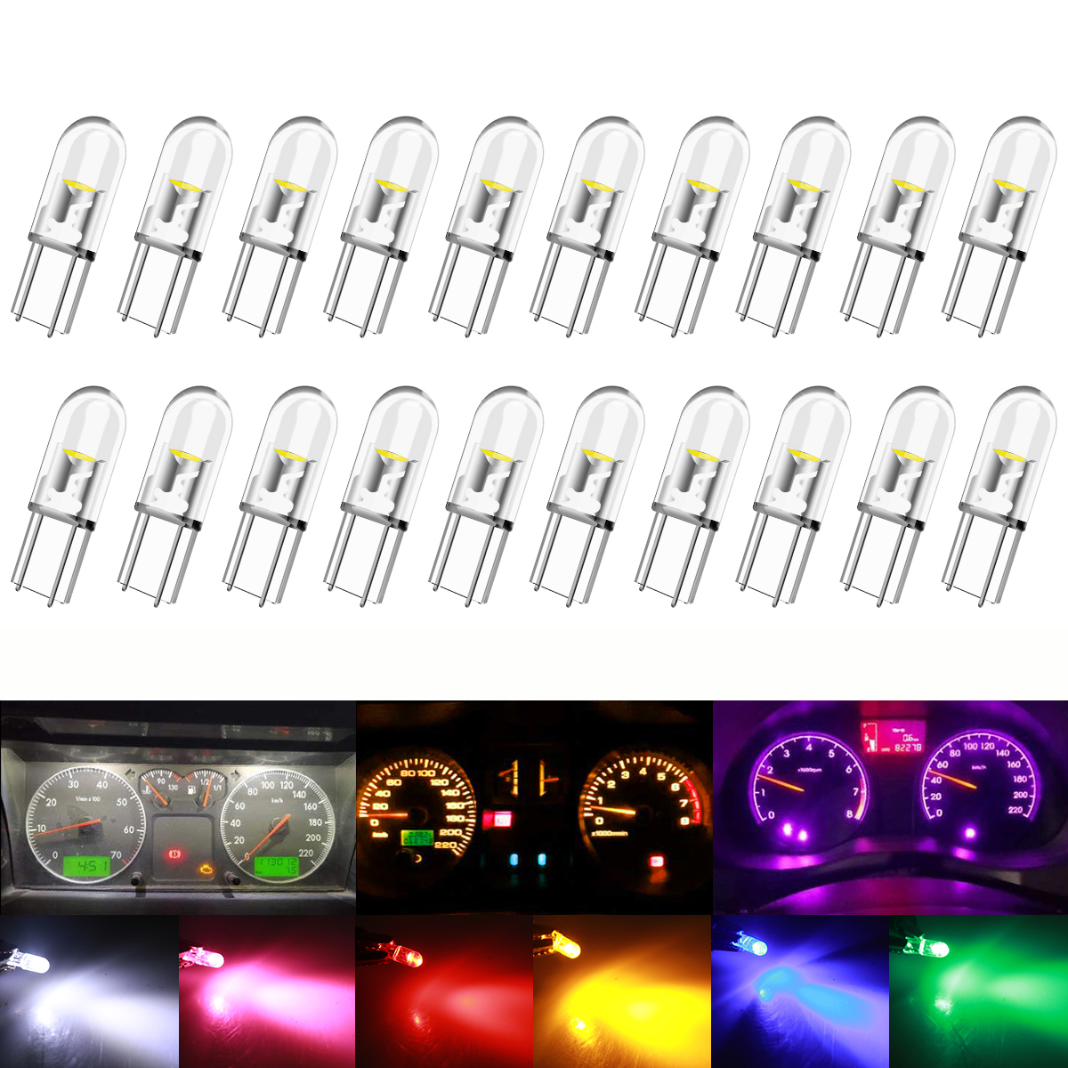 10/20/50/100x W2W T5 Universal Car Halogen Lamp Instrument Lights Dashboard Bulb Indicator 12V White Auto Light Accessories