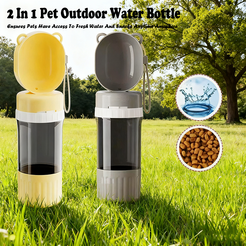 Multifunctional Pet Outdoor Water Bottle Food Bowl 2 In 1 Design Leakproof Portable Puppy Kitten Drinking Feeder For Travel Walk