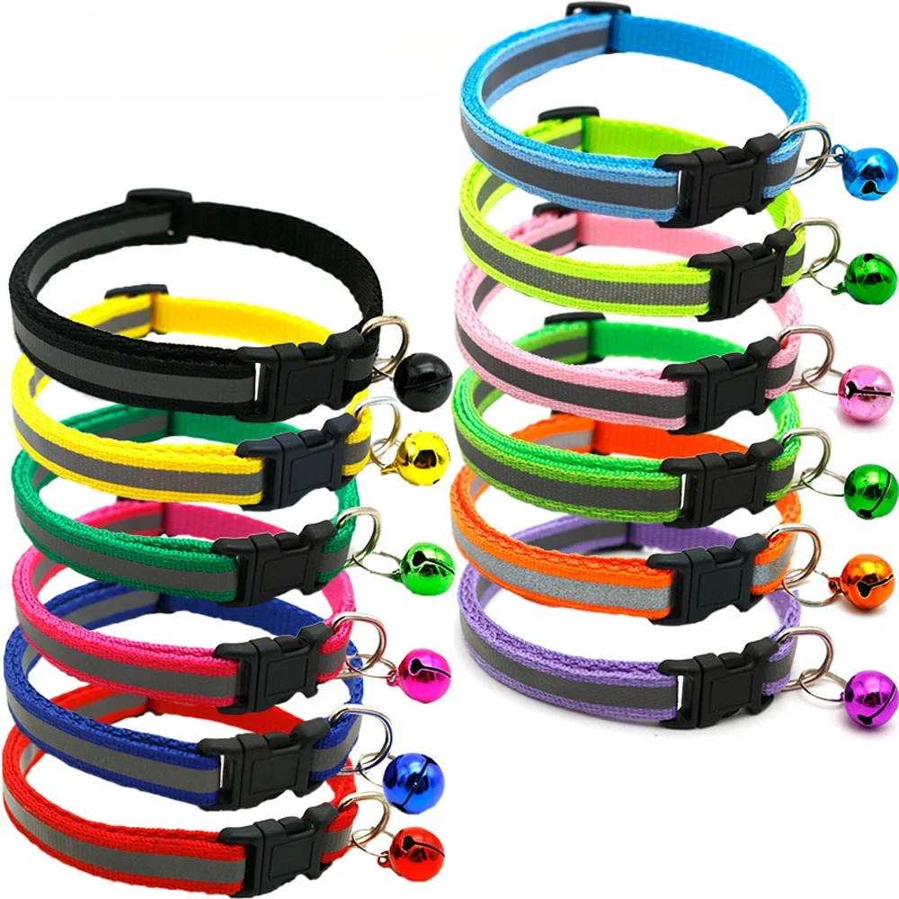 2Pcs/Pack 12 Colors Reflective Adjustable Cats and Small Dogs Collars with Bells Pet Supplies Cat Cute Foundation Collar