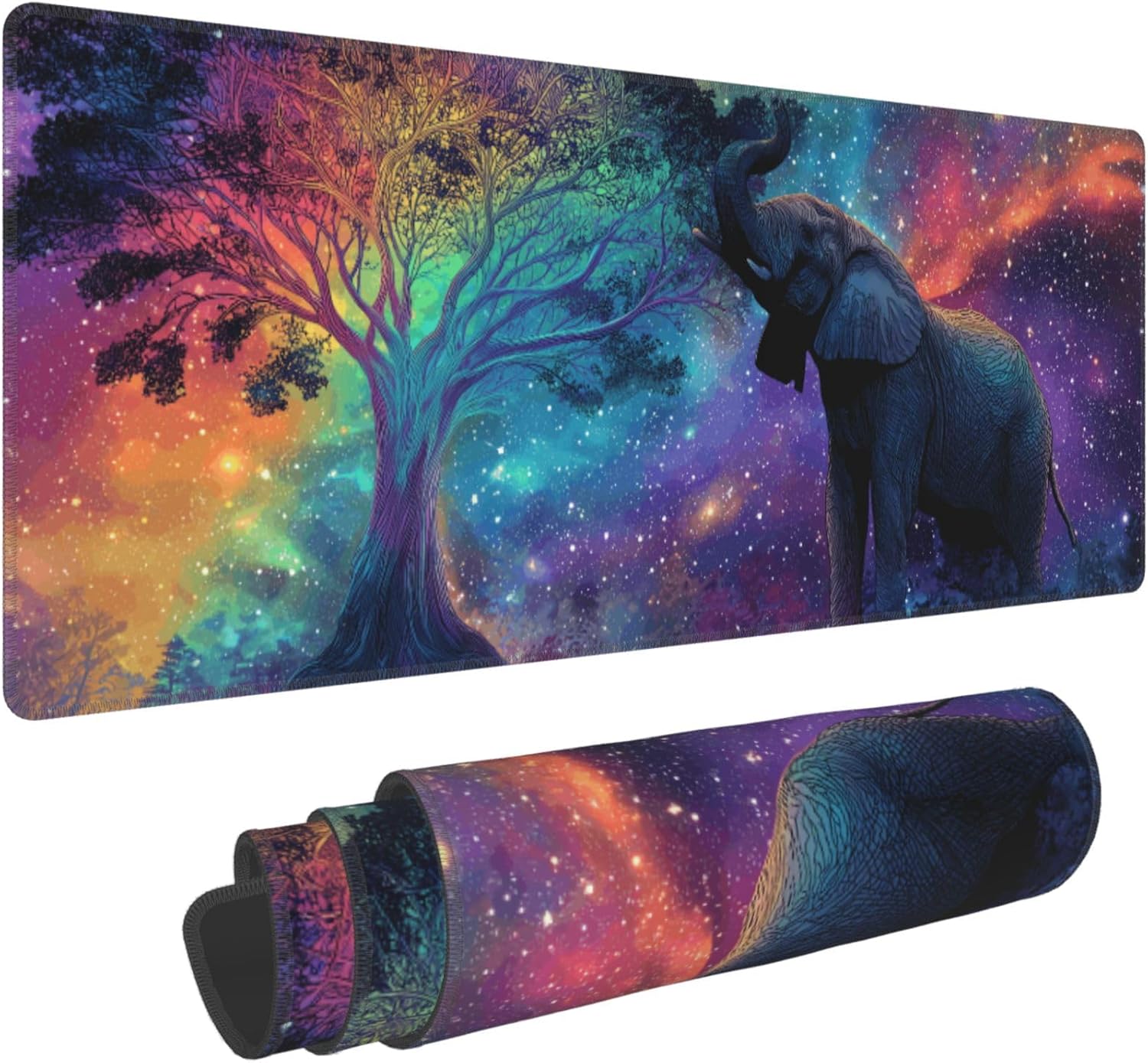 Cat & Moon Extended Gaming Mouse Pad - XL Large Desk Mat with Stitched Edges for Gamers and Home Office