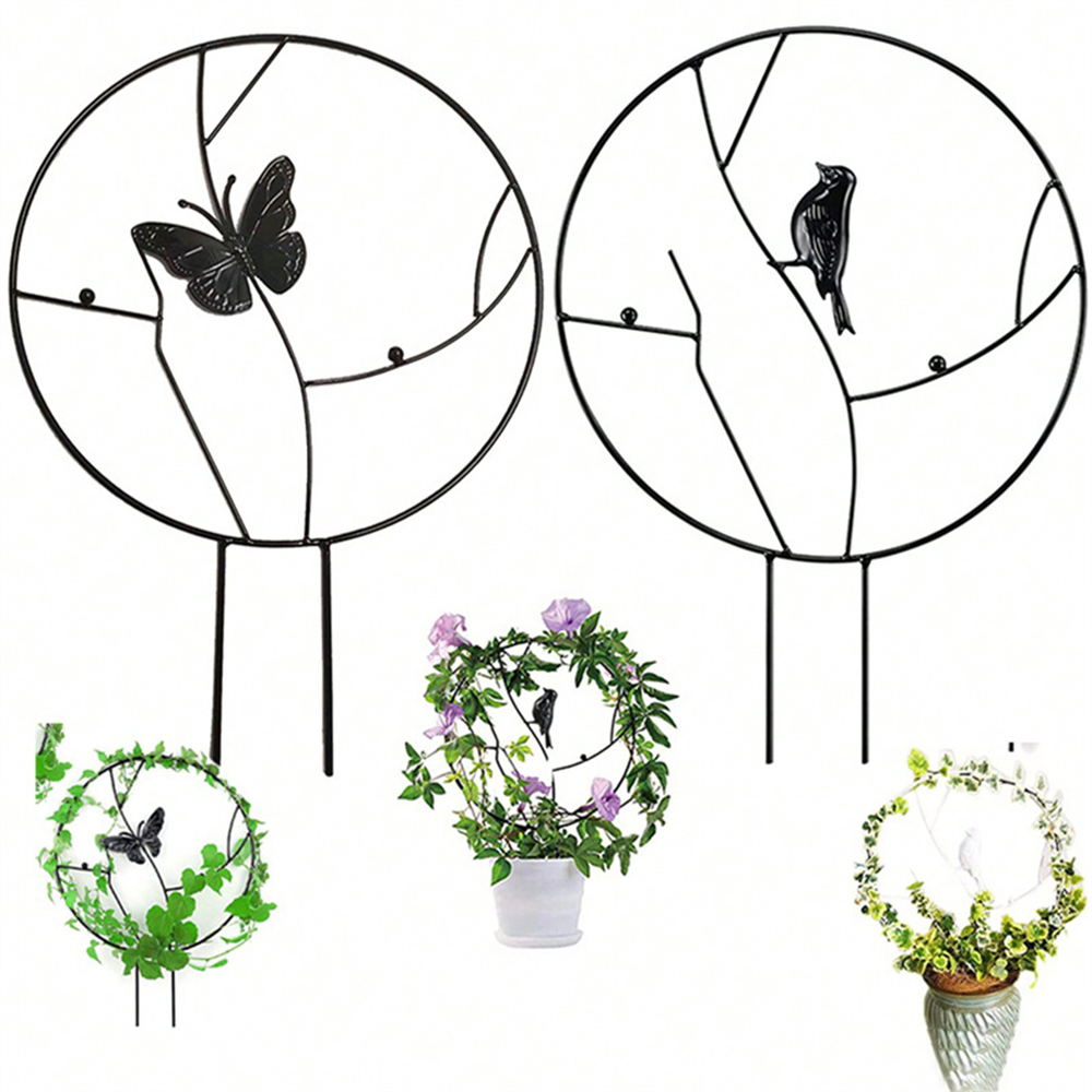 1pc Garden Plant Stake Stand Climbing Plants Round Heart Shaped Potted Plant Support Frame Garden Trellis for Yard