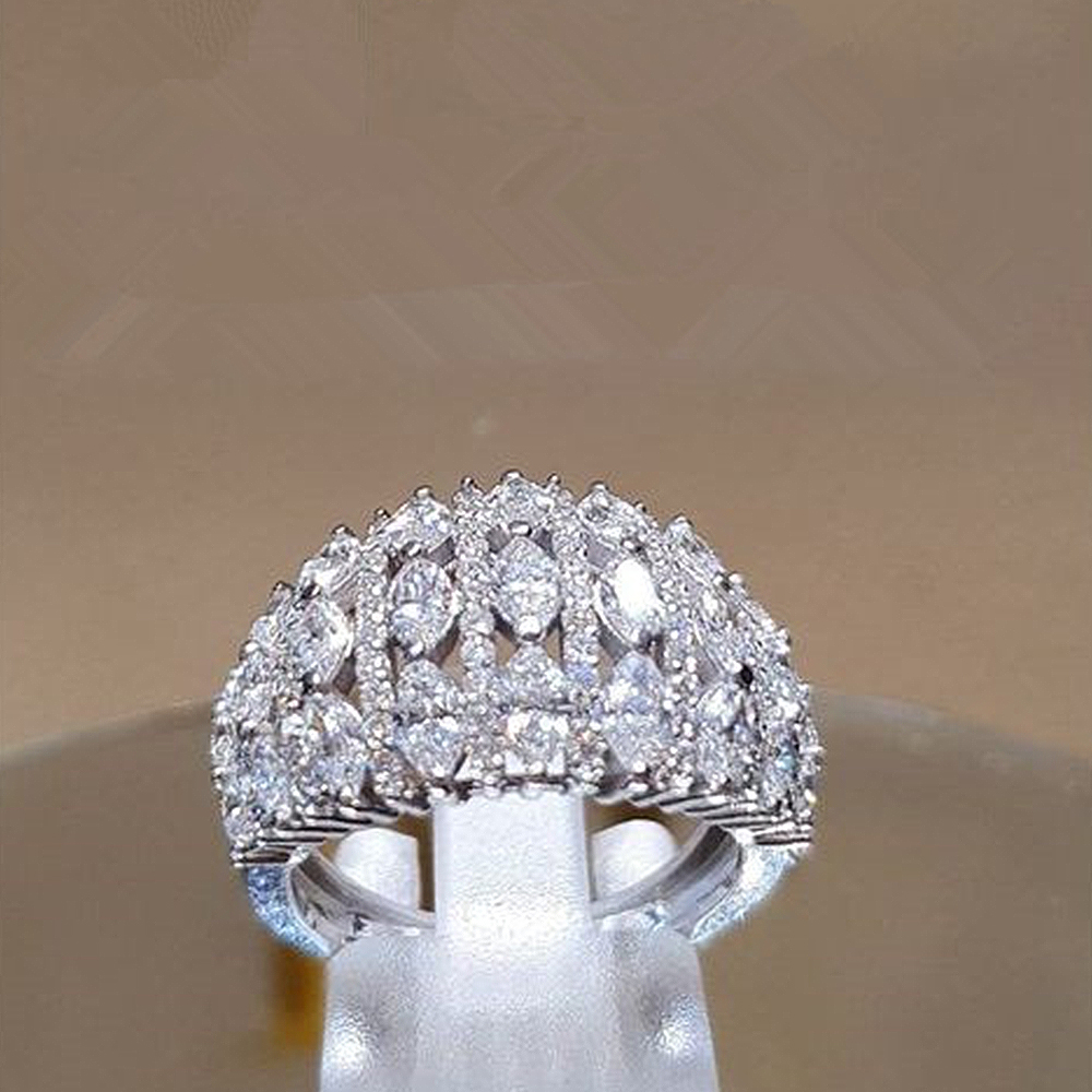 Huitan Brilliant Bridal Rings for Wedding Ceremony Party Full Paved Shiny CZ Stone Silver Color Fashion Luxury Jewelry for Women