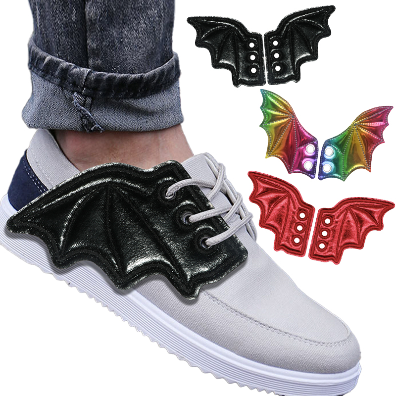 1 Pair Colored Bat Shoe Wings Embroidery DIY Charm Decorations For Sneaker Clothing Shoelaces Punk Halloween Accessory