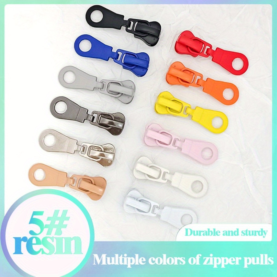 5# Colorful Resin Zipper Pulls 10 pcs Round Slider Heads for Clothing Coats Uniforms Sewing Tools
