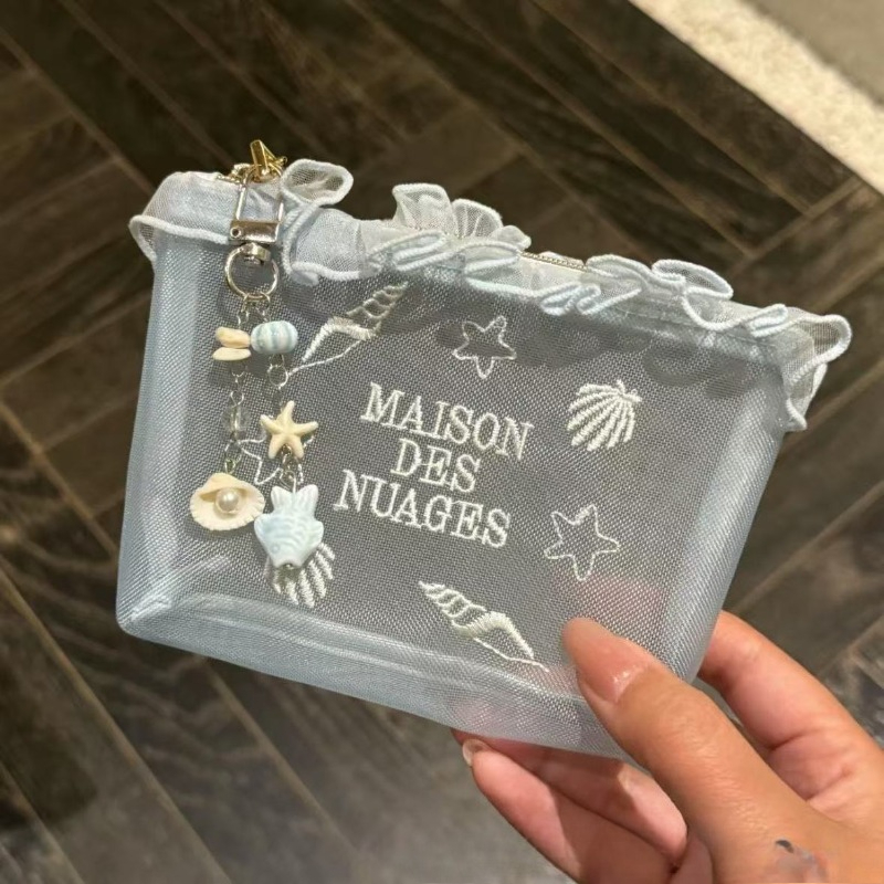 Embroidery Coin Purse Woman's Wallets Mesh Portable Makeup Bag Zipper Design Fashion Lipstick Toiletry Cosmetics Storage Bags