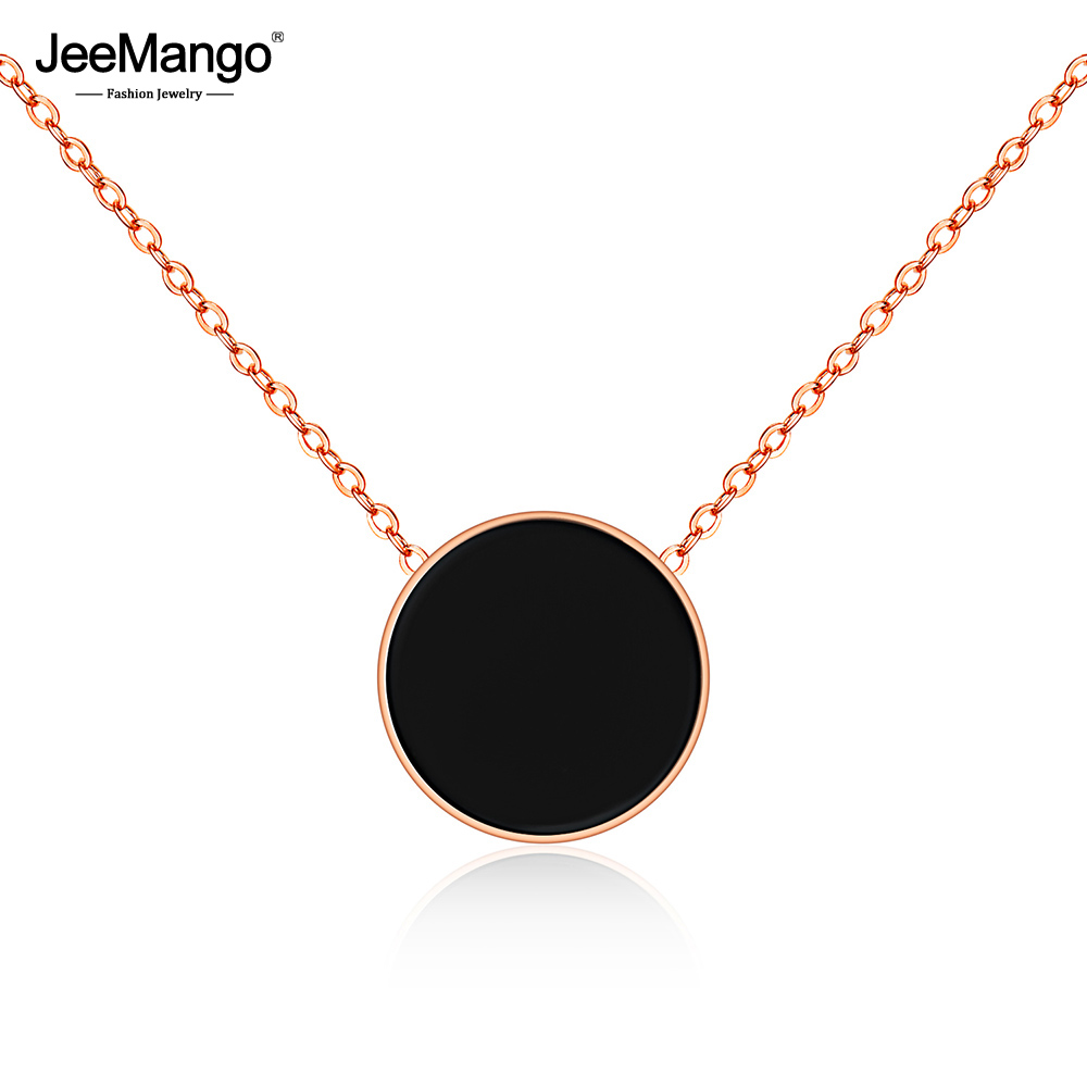 JeeMango New Stainless Steel Black Acrylic White Shell Choker Necklace For Women Fashion Disk Pendant Jewelry Ожерелье JN17057 pen gpt