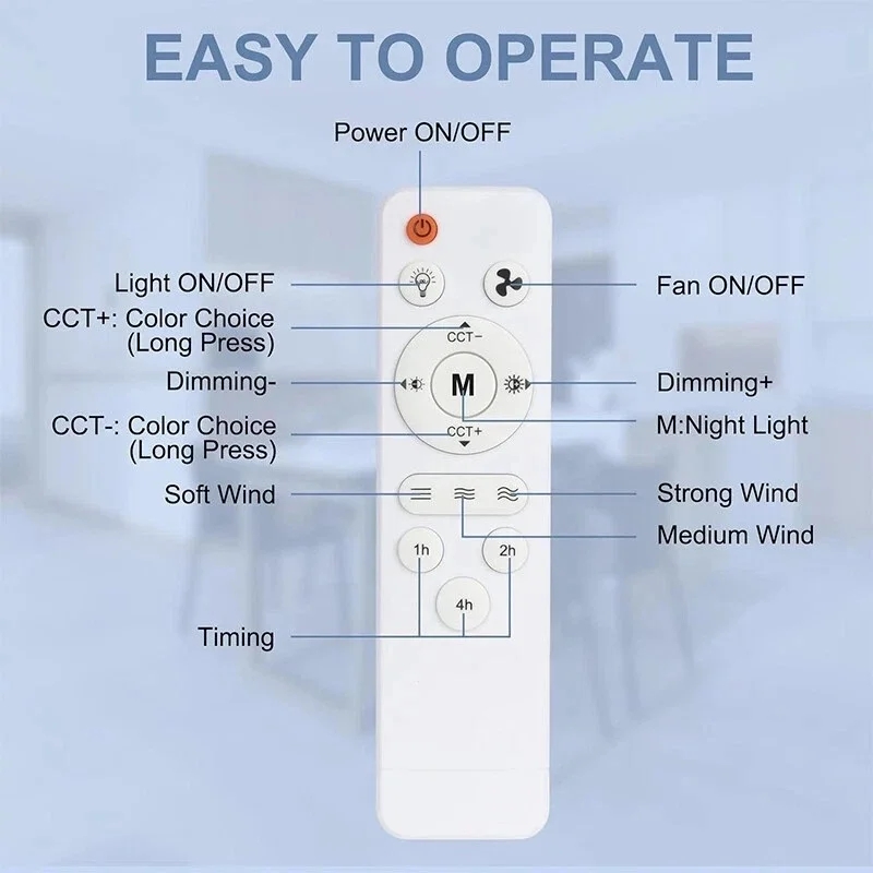 E27 AC85V-265V LED Ceiling Fan Light with Remote Control E27 Base 3 Color Dimmable Timer for Bedroom and Kitchen Fan Lights