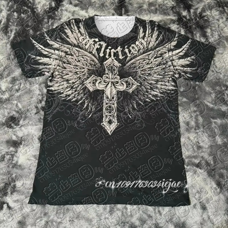 2025 Summer New Hardship Pattern T-shirt Men's Big Round Neck New Fashion Top T-shirt