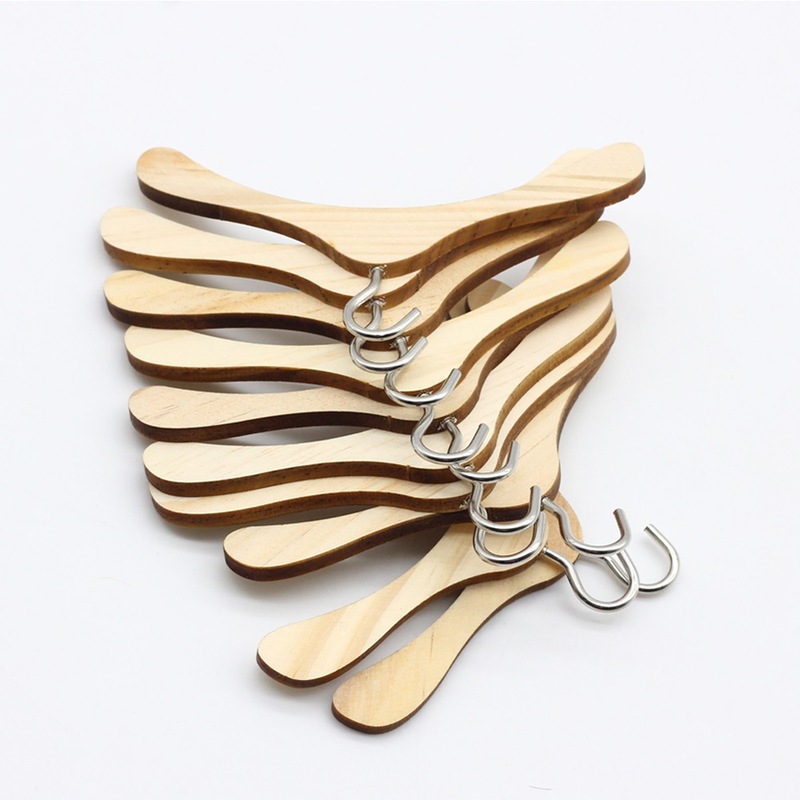 Wooden Clothes Hanger Mini Doll Clothes Hanger Natural Wood Metal Hook For 20cm Doll Display Storage For Collectors