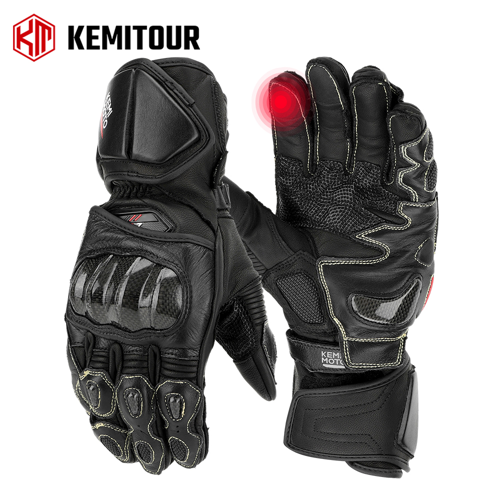 KEMITOUR Leather Motorcycle Gloves Long Cuff Racing Gloves Kevlar CE Knuckle Protect Moto Glove For Men Professional Powersports