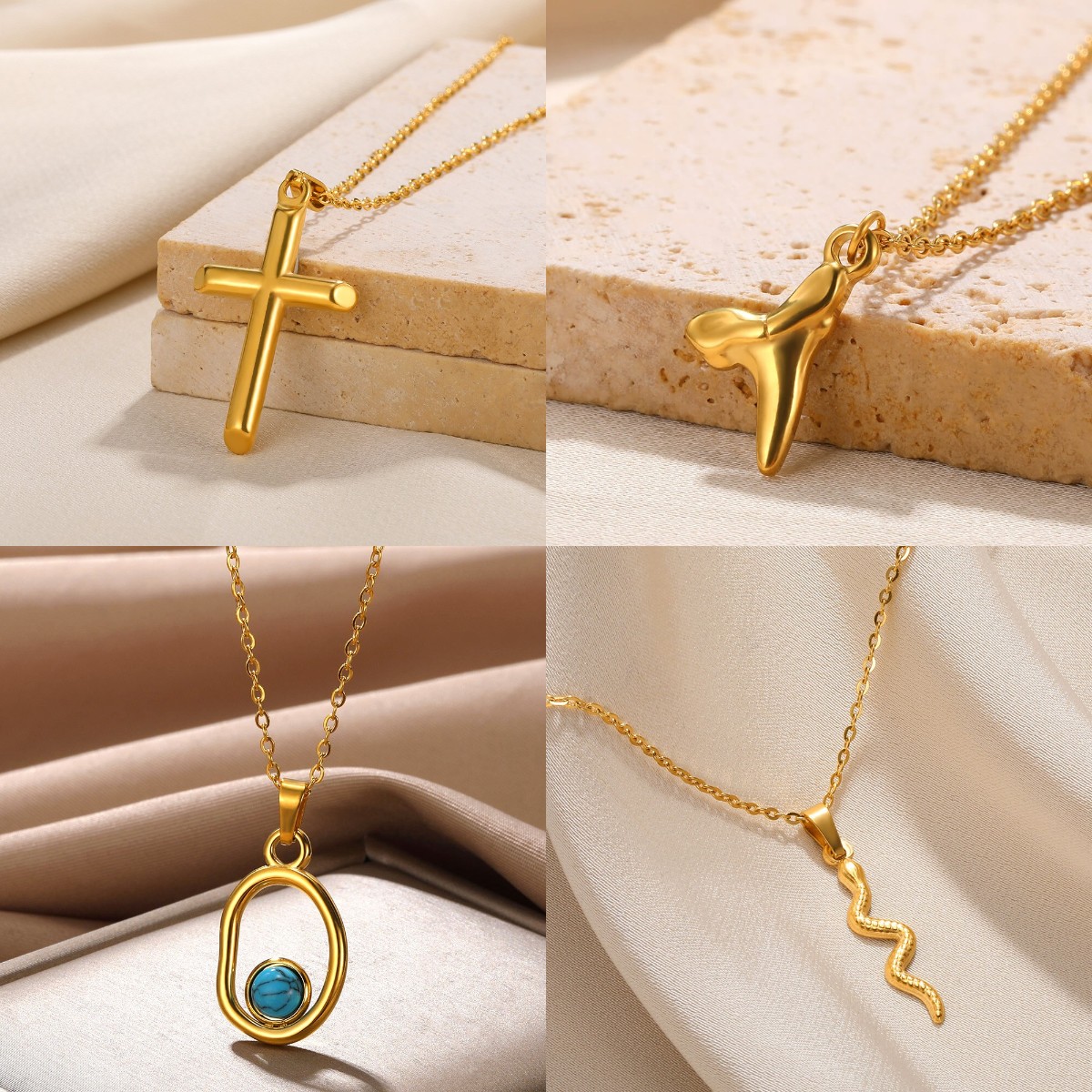 Classic Stainless Steel Snake Chain Pendant Necklace Minimalist Gold Color Cross Necklace Retro Elegant Jewelry