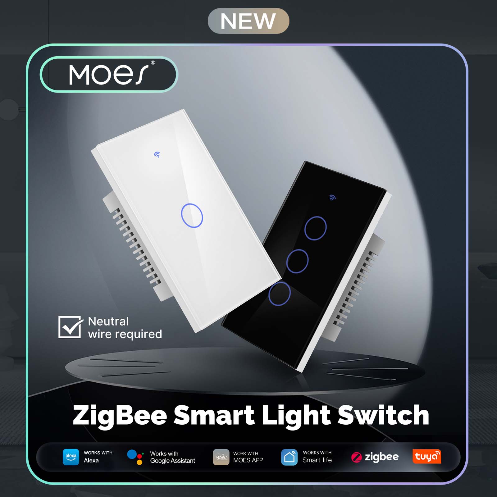 MOES Tuya Smart ZigBee Light Switch Touch Glass Panel Fireproof Neutral Wire Control Remote Works with Alexa Home