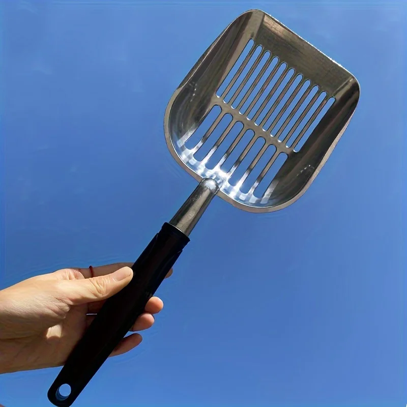 Heavy-Duty Stainless Steel Cat Litter Scoop with Long Handle - Durable Metal Sifter for Easy Cleaning, Indoor Cat Litter Boxes