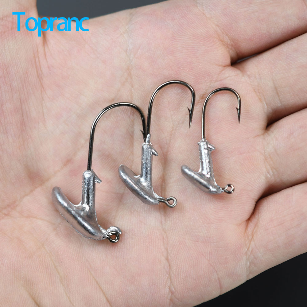 Topranc 15Pcs 3.5g 5g 10g Jig Head Hook Reverse Bottom Fishing Lead Counterweight Hook Soft Bait Offset Hooks
