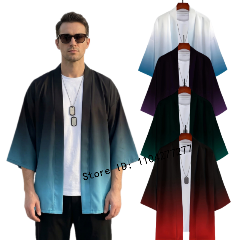 Summer Gradient Japanese Kimono Cardigan, Lightweight Breathable Loose Fit for Men & Women, Casual Beach & Harajuku Style