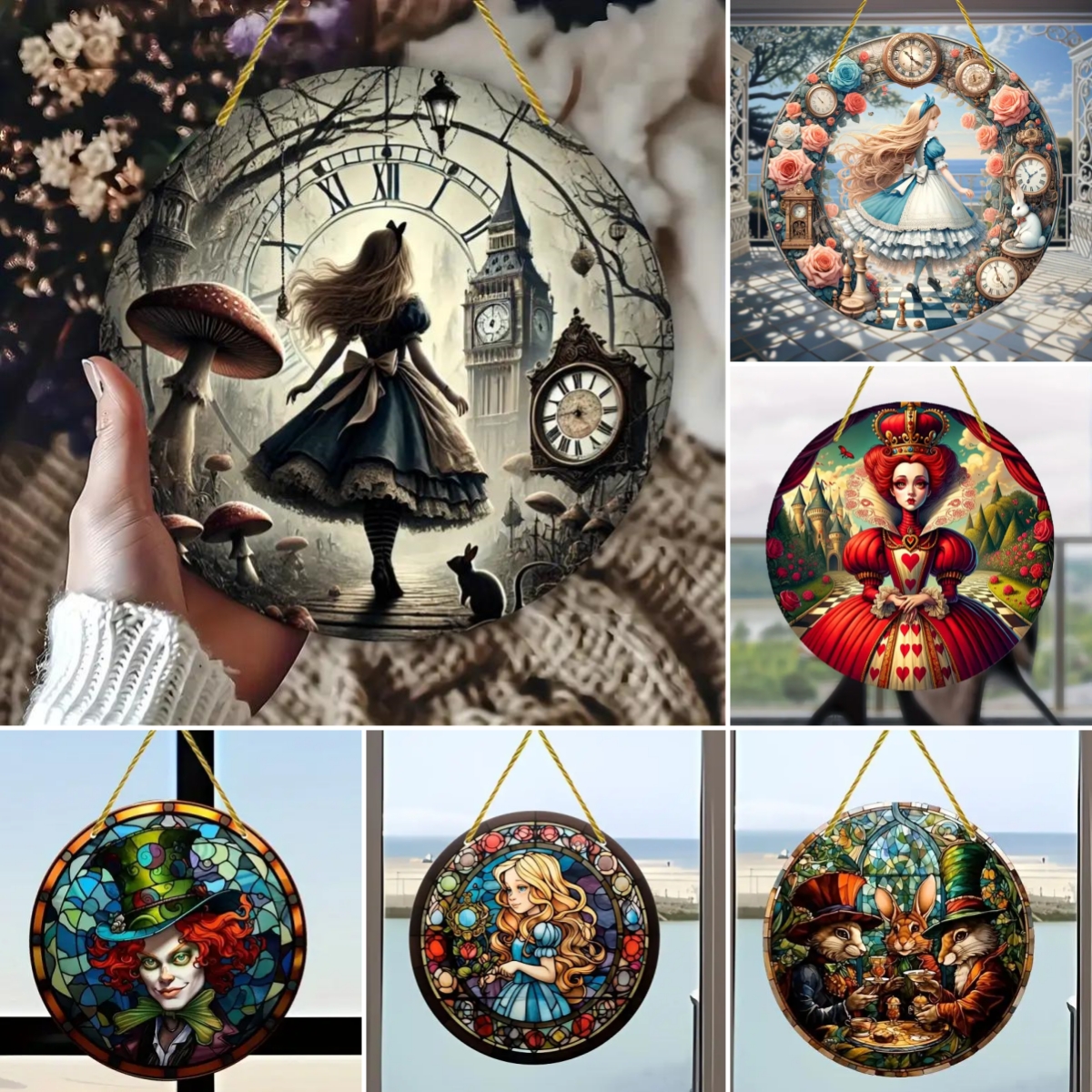 Alices Adventures in Wonderland Theme Suncatcher Acrylic Wall Window Stained Hanging Panel Room Home Decor Wreath Sign Pendants pen gpt