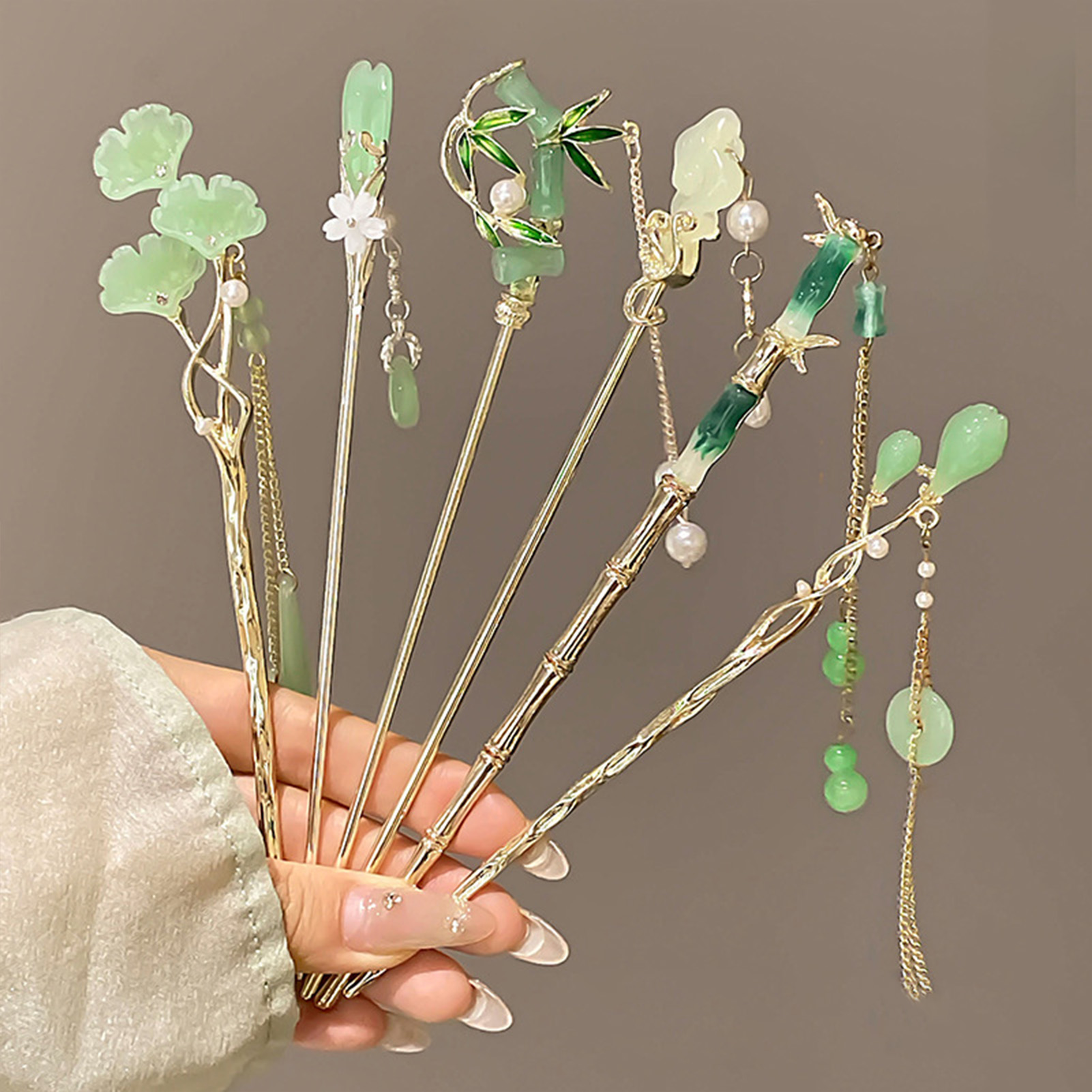 Temperament Bamboo Tassel Hair Sticks Gold Alloy Elegant Flower Hairpins For Women Girls New Chinese Retro Style Hair Pins