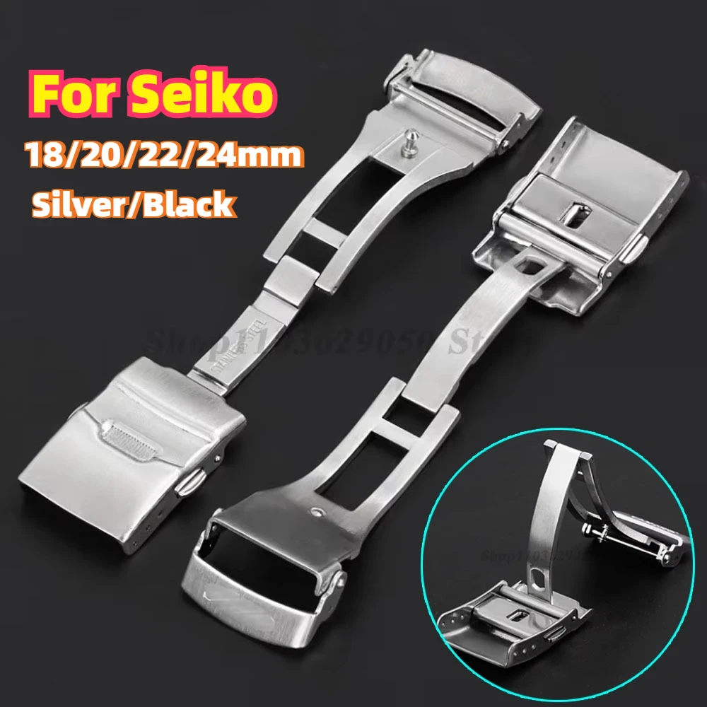 Watchdives Watch Clasp 18mm 20mm 22mm 24mm Silver Folding Safety Milled Clasp Replacement Stainless Steel Deployant Watch Buckle