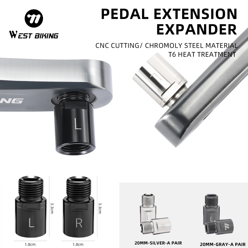 WEST BIKING MTB Bicycle Pedal Extender Bike Pedal Extension Axle Mountain Road Long Crank Pedals Crank Arm Spacer Bike Equipment