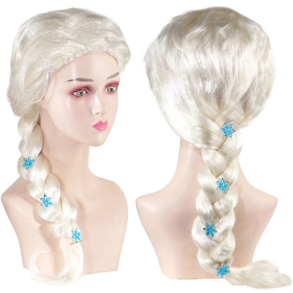 Princess Girls Elsa Cosplay Wig Cute Snow Queen Dress Up Briad Elsa Hair Cosplay Halloween Carnival Purim Masquerade Party