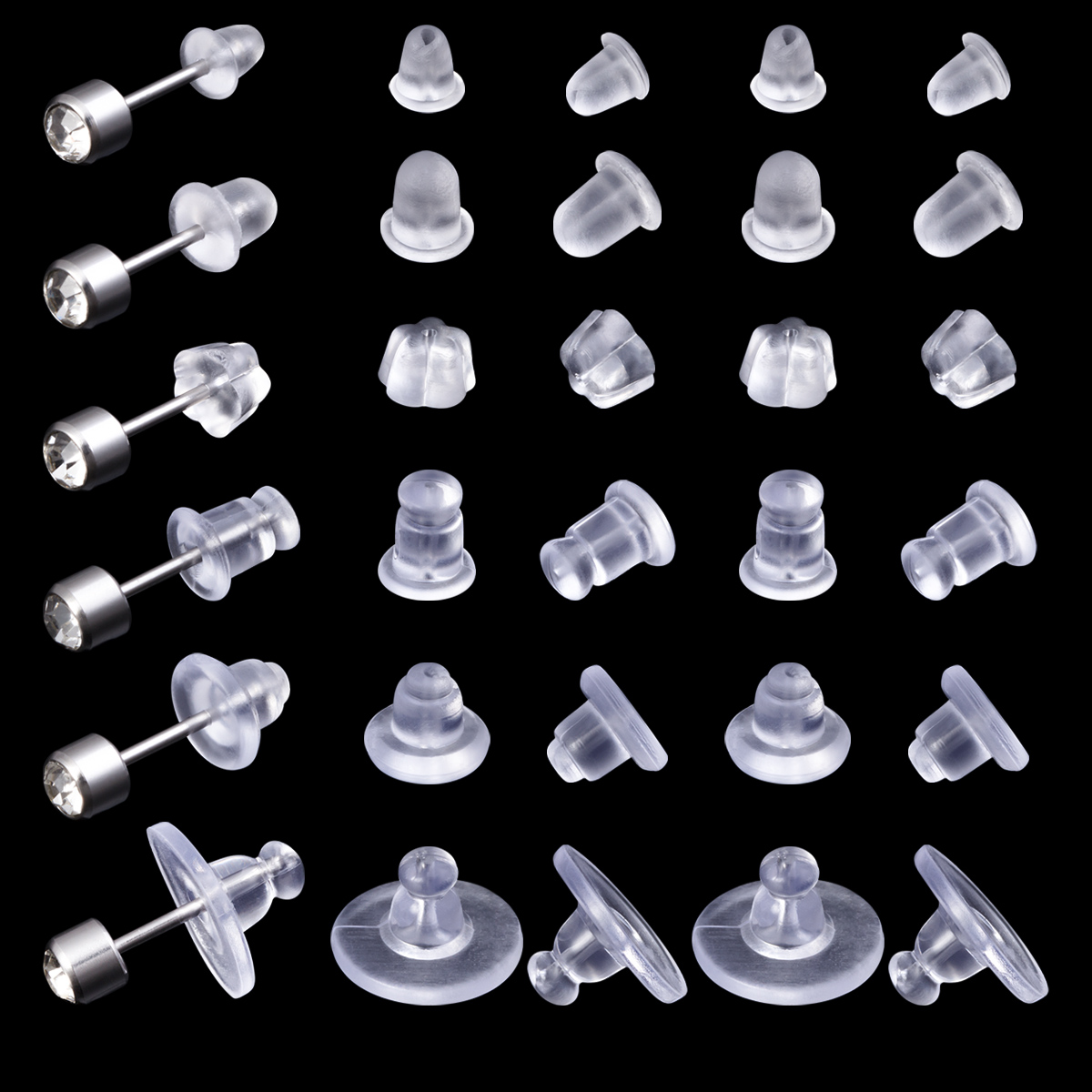 100-500pcs Silicone Earring Pin Backs Ear Stud Soft Clear Silicone Clutch Earrings Backing For Earring Safety Accessories