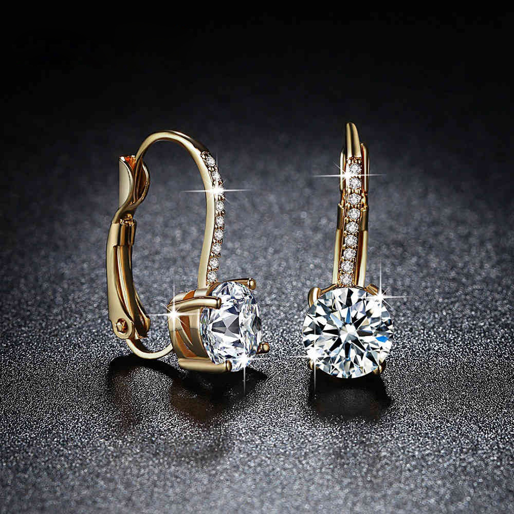 Exquisite Bright Crystal Gold Color 925 Sterling Silver Color Earrings Fashion CZ Rhinestone Jewelry For Women Wholesale Brincos