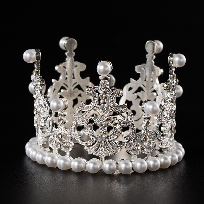Hot Sale 1pcs Pearl Crown Cake Decorative Small Tiaras Crystal Pearl Princess CakeToppers