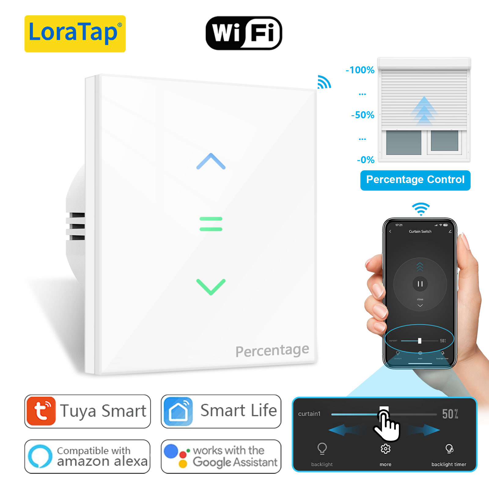 7th Generation Tuya Smart Life Roller Shutter Touch Panel Switch Percentage Remote Control Timer Work Assistant Alexa