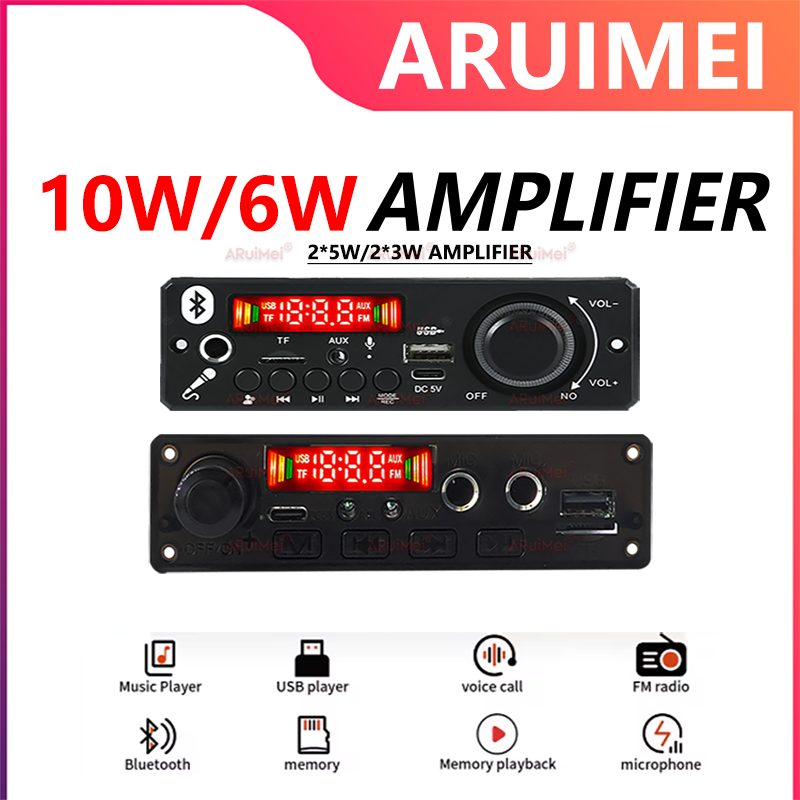 10W/ 6W Dual Power Bluetooth Amplifier Board MP3 WMA APE Decoder DC3.7V-5V with USB/TF/FM Handsfree for Car Audio DIY