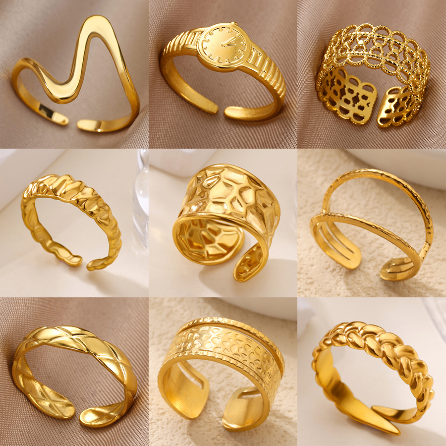 Stainless Steel Rings for Women Gold Color Simple Geometric Open Ring Vintage Waterproof Wedding Aesthetic Jewelry Gift pen gpt
