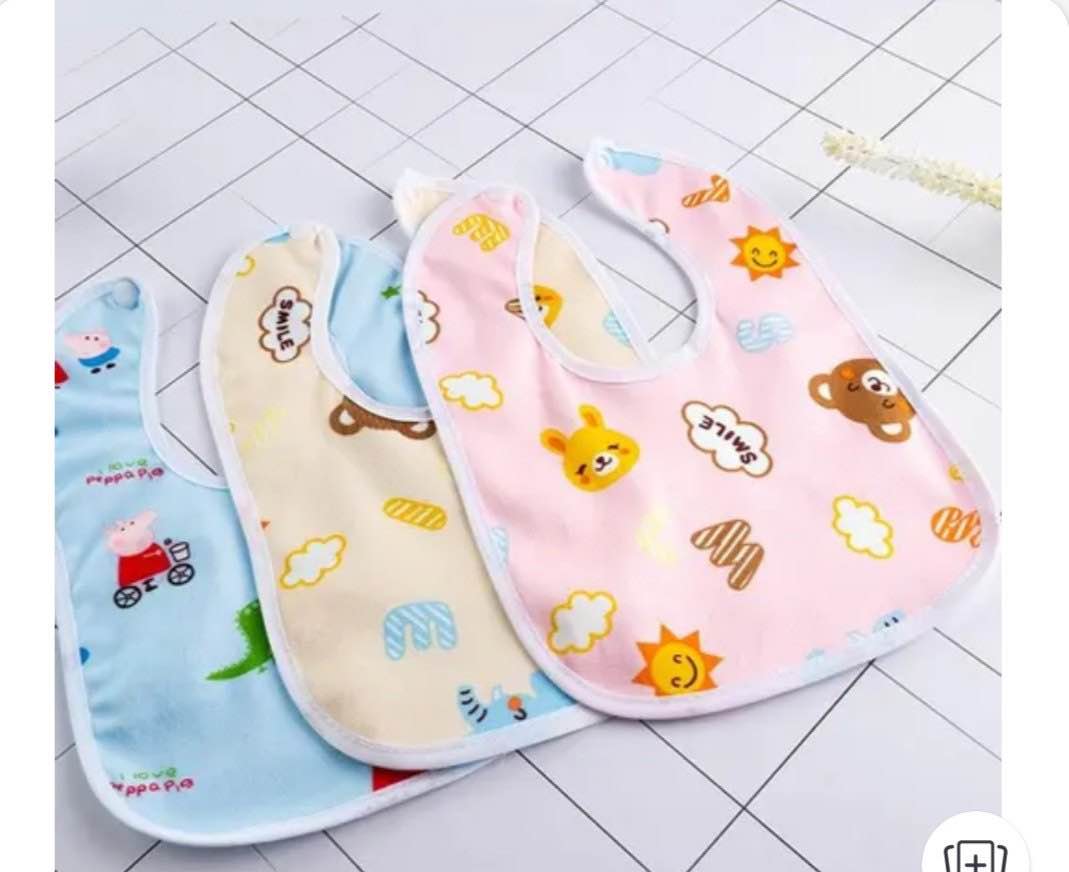 3Pcs Cotton Waterproof Baby Bibs Saliva Towel With Button