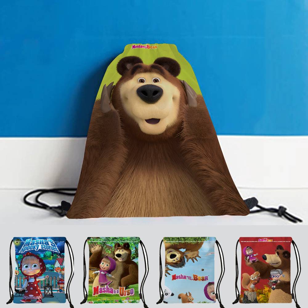 Cartoon M-Masha And The B-Bears Drawstring Bags Lipstick Toiletry Makeup Organizer Coin Bags Purse Keys Earphone Storage Bag