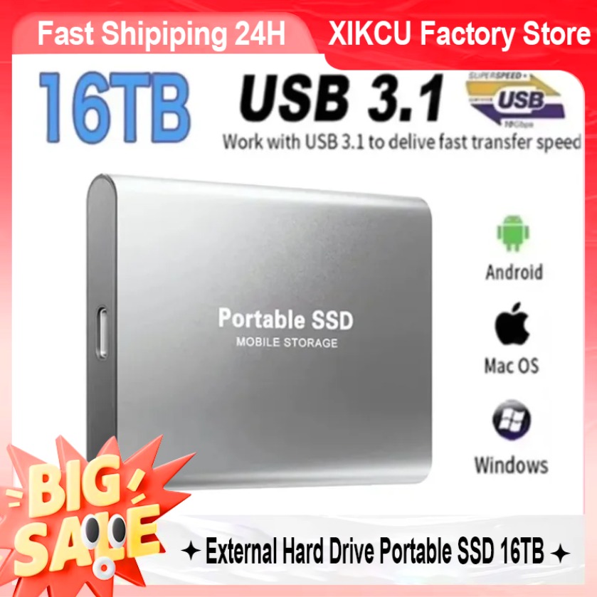 XIKCU Portable 16TB External Hard Drive SSD High-speed Mobile Solid State Drive External Storage Decives Hard Disks For Mac/PC