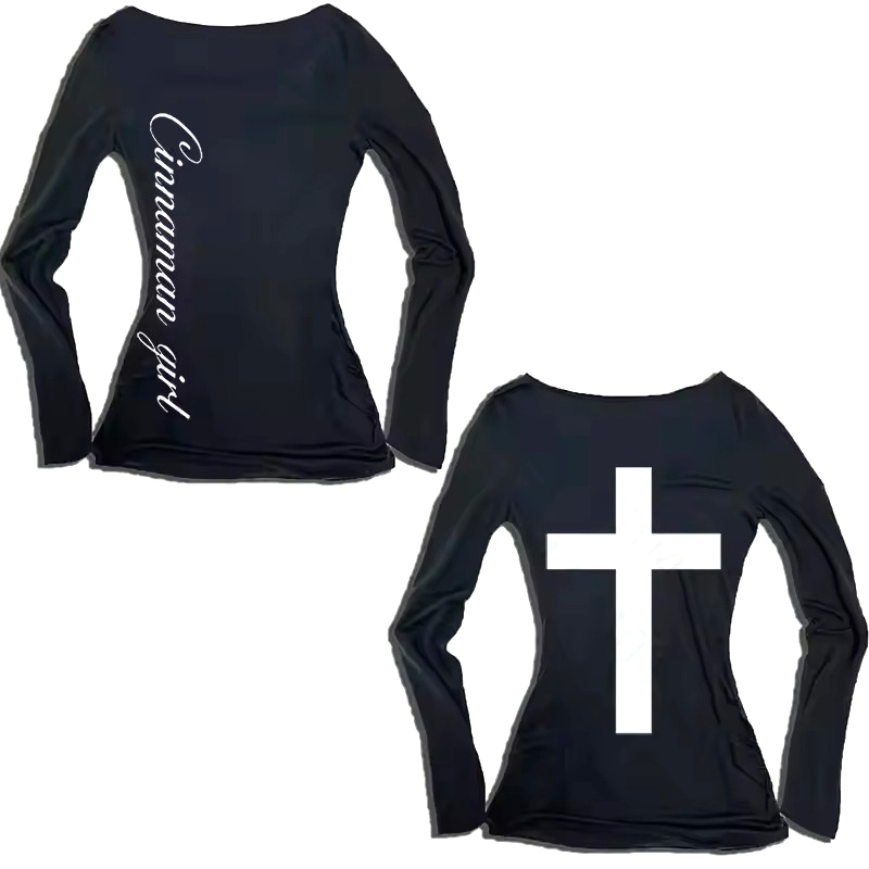 Autumn and winter new European and American style women's slim fit long sleeved letter printed T-shirt simple daily
