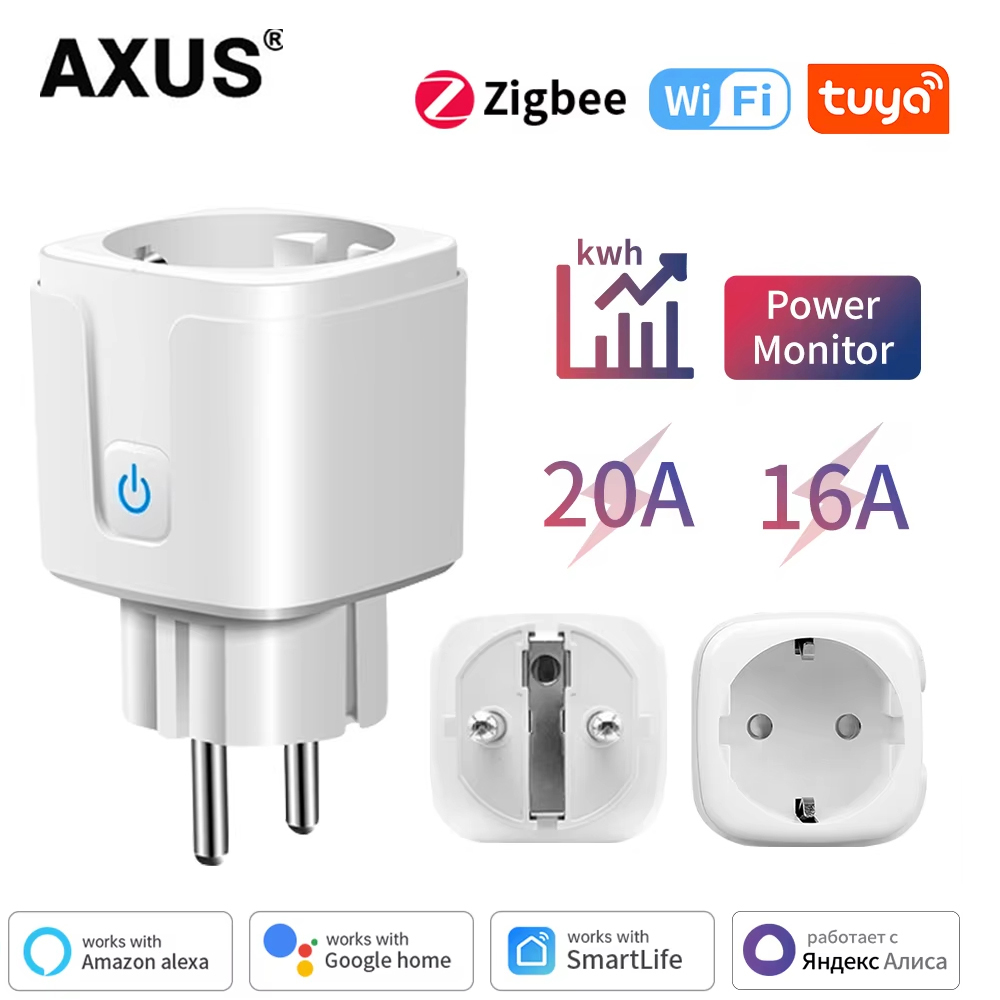 Tuya Zigbee Wifi Smart Plug 20A EU Smart Socket With Power Monitoring Timing Function Voice Control Via Alexa Home Yandex