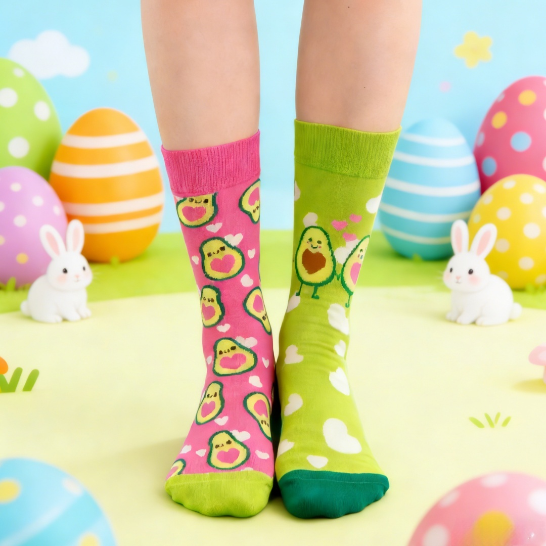 【1 Pair】Sweetheart Avocado, Utterly Adorable, Stylish AB-style mid-calf socks, Perfect for Couples or Besties