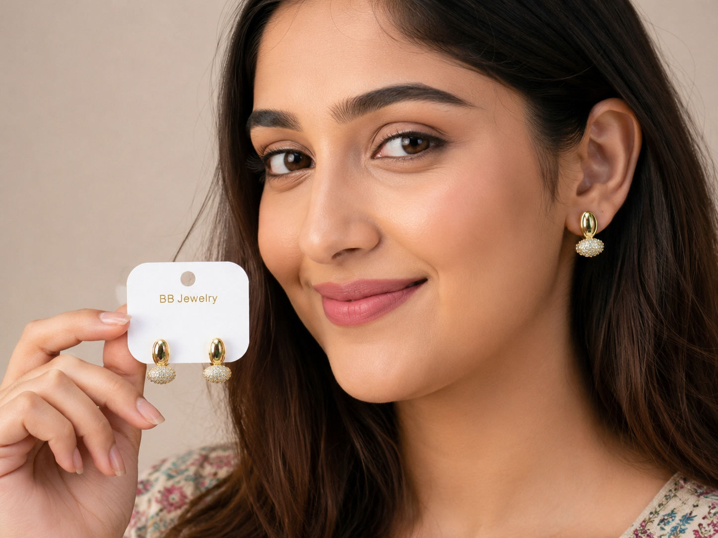BB Jewelry Premium Oval Crystal Stud Earrings for Women | Gold/Silver Plated | Elegant Party & Daily Wear