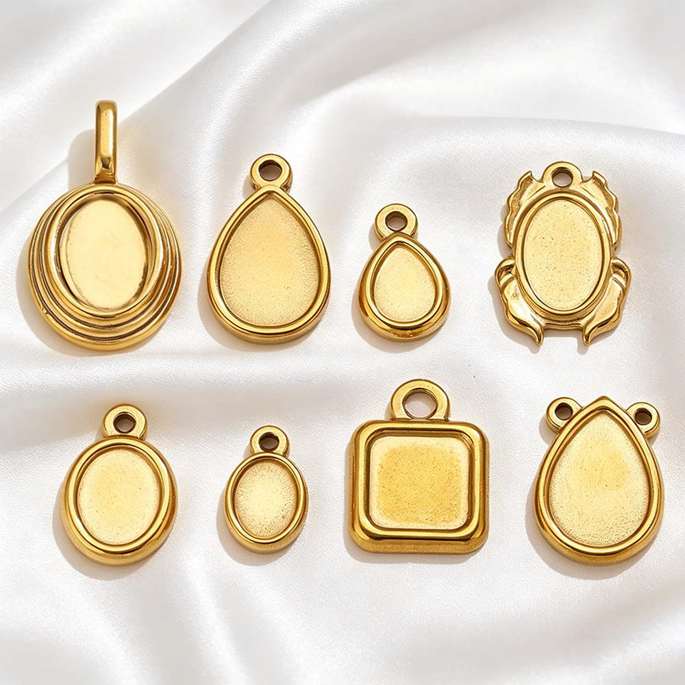 5pcs Charms Stainless Steel Square Oval Geometric Blank Tray Cabochon Base for Jewelry Making DIY Stone Enamel Material Findings