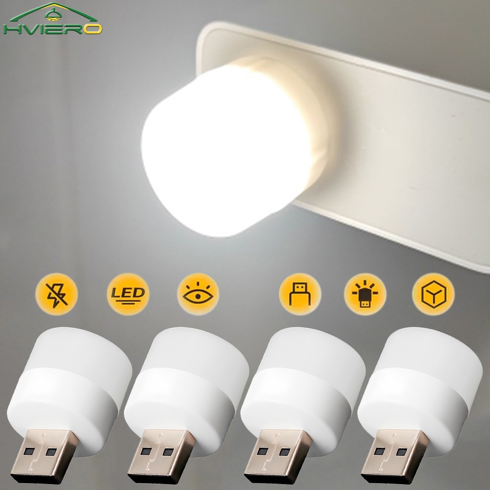 1/20Pcs Mini USB Night Light Warm White Eye Protection Reading Lamp Plug Computer Mobile Power Charging LED Book Light
