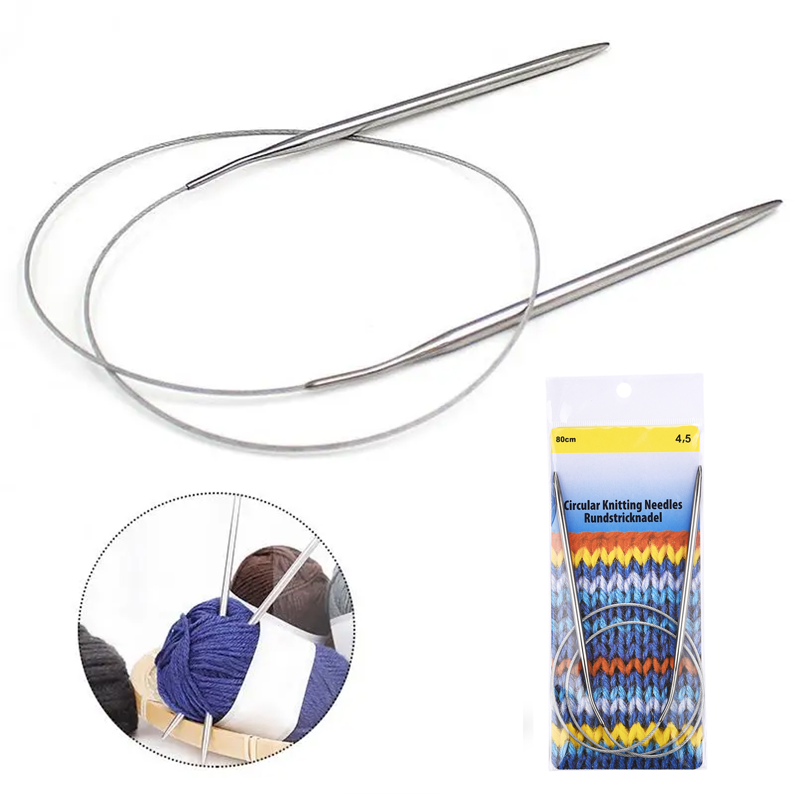 80cm 2.0-10mm Stainless Steel Circular Knitting Needles Crochet Pins Needle Craft Tools Knitting Hooks Needlework DIY Weaving