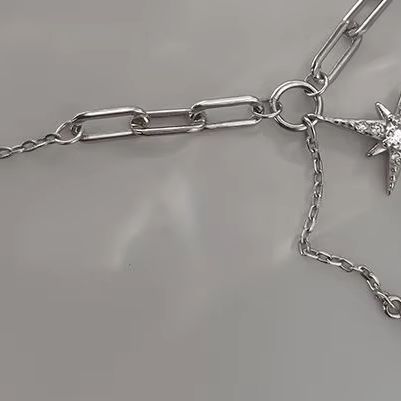 Silver Fairy Six Point Star Pendant Necklace Simple Clavicle Chain Shiny Zircon Tassel Cross Sweet Clavicle Neck Wedding Jewelry