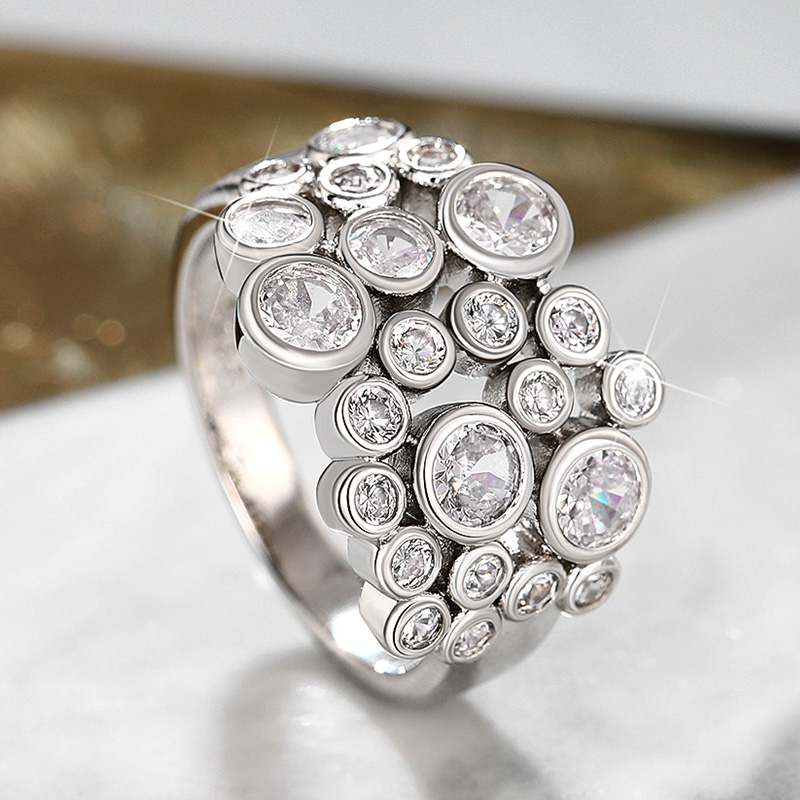 Huitan Modern Fashion Geometric Square Cubic Zirconia 3Pcs Set Women Rings 2023 New Trendy Wedding Party Rings Luxury Jewelry