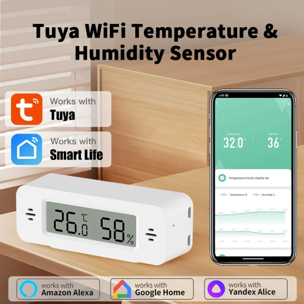 Tuya WiFi Temperature Humidity Sensor APP Remote Control Mini Thermometer Hygrometer Workwith Yandex SmartLife Alexa