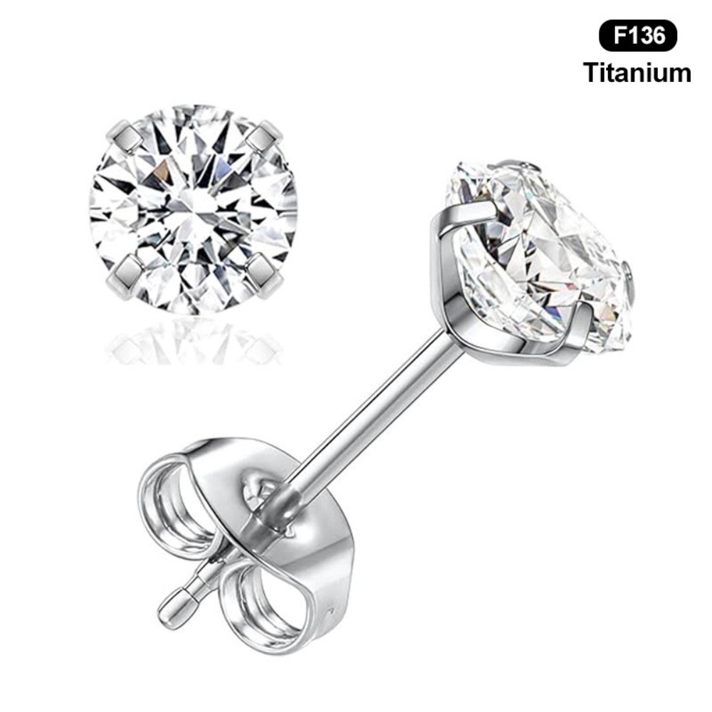 1 Pair G23 Titanium Stud Earrings White Zircon Men Women 2mm Simple Initial Ear Piercing Jewelry