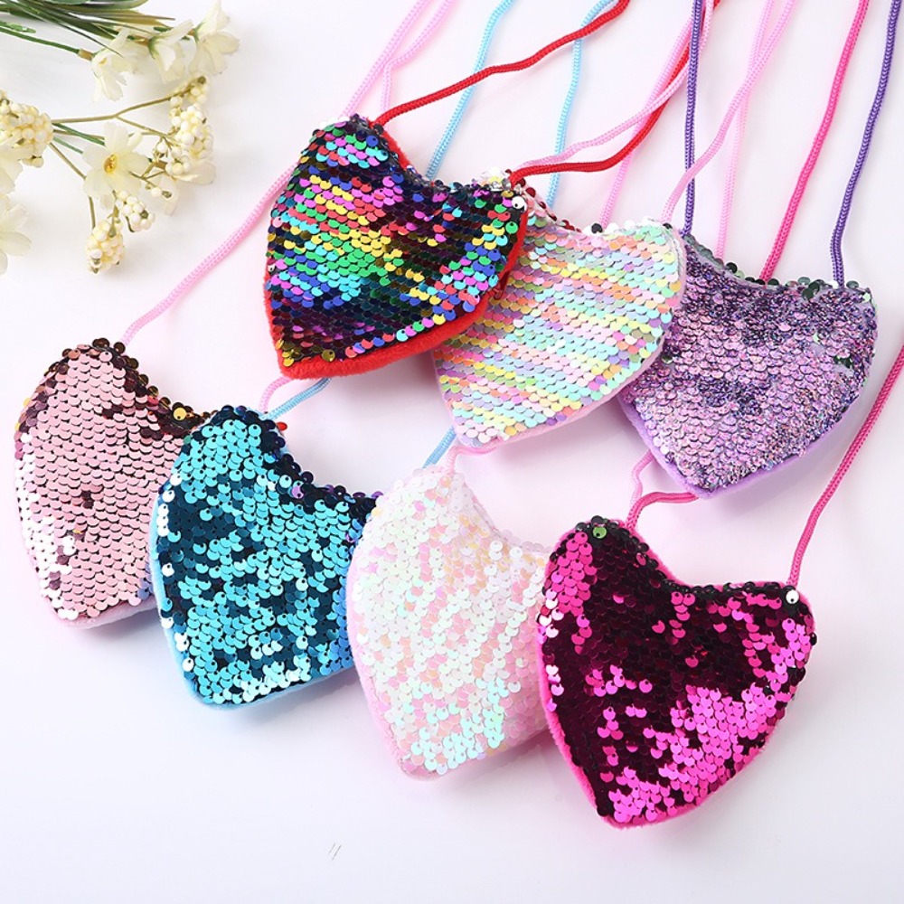 High Quality Mini Cute Tote Bag Decorative Shoulder HandBags Funny Shoulder Bag Heart Shape Shiny Coin Purse Bag