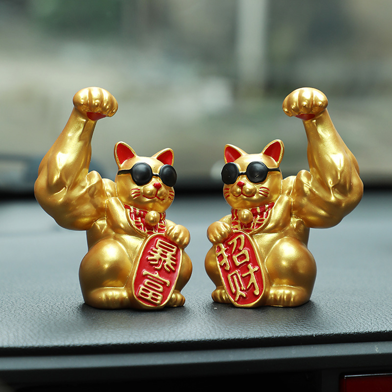 1Pc Big Muscle Arm Lucky Cat Figurine Collectible Resin Crafts Feng Shui Decoration for Desk Counter Store Bookcase Modern Shelf