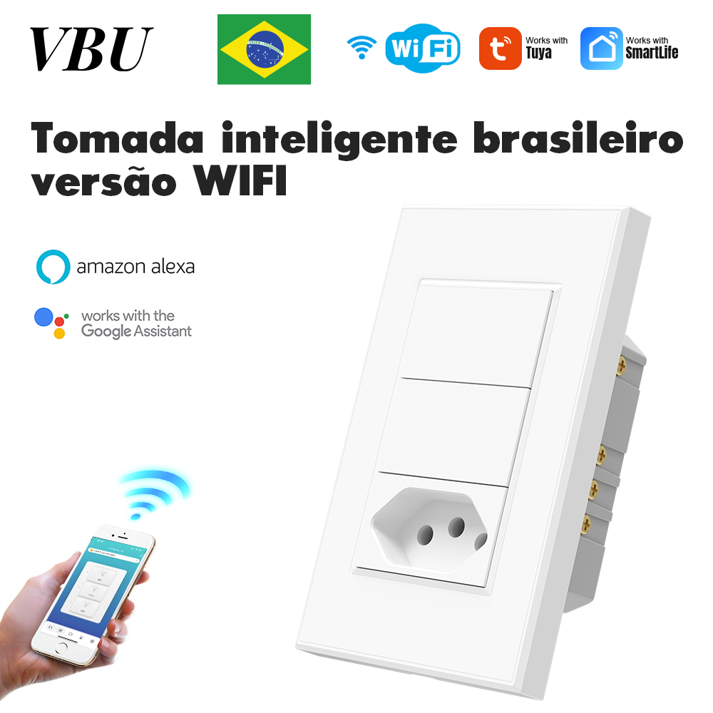 VBU WiFi/Zigbee Smart Wall Switch & Socket Brazil Standard Light Switch Tuya APP Work with Alexa Home lightify