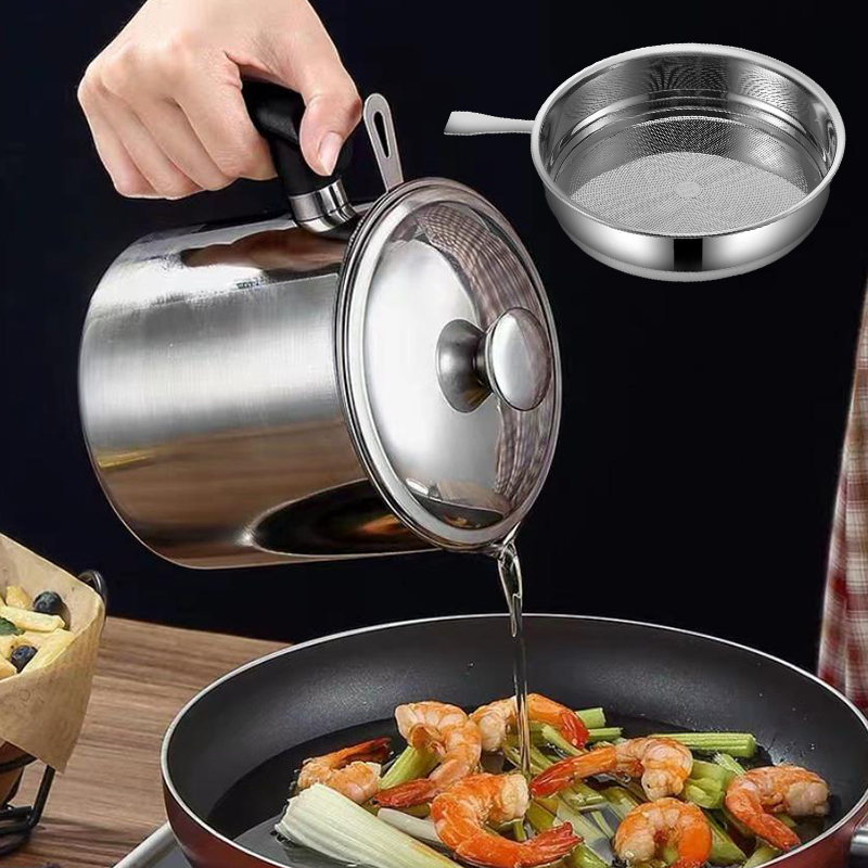 Durable Stainless Steel Oil Pot With Built-in Filter - Easy To Invert Design, Leak-proof And Convenient Kitchen And Restaurant